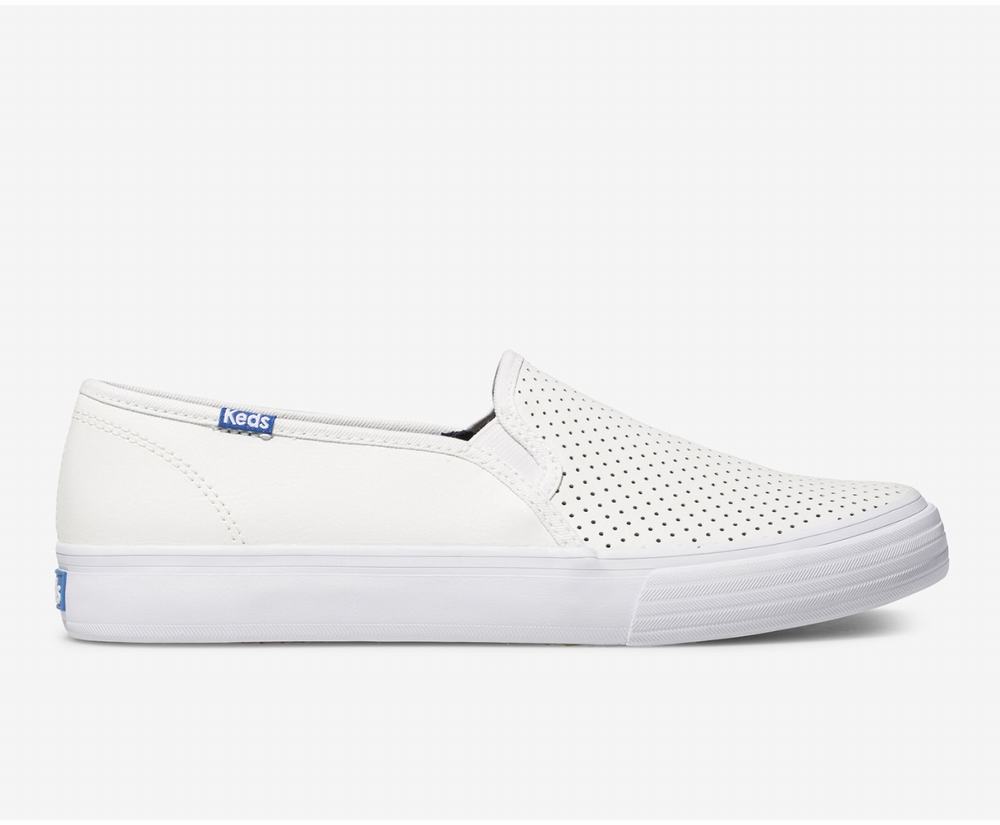 Women's Keds Double Decker Perf Leather Slip Ons White 5701468CQ - South Africa